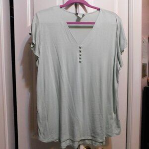 Liz Claiborne Mint Green Flutter Sleeve Top Sz XL